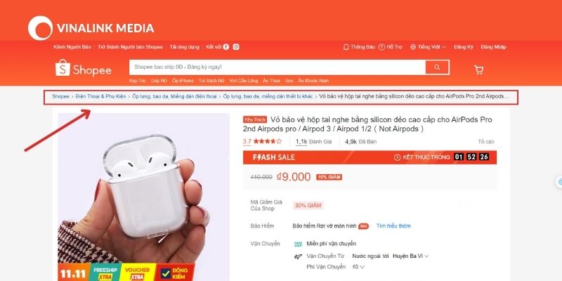 Attribute breadcrumb trên shopee giúp người dùng truy cập thuận tiện. 
